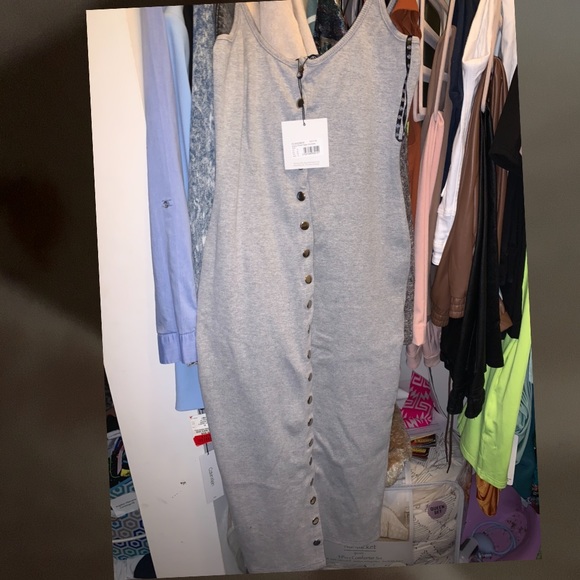 Missguided Strappy Ribbed Popper Midi Dress in Grey - Picture 10 of 11